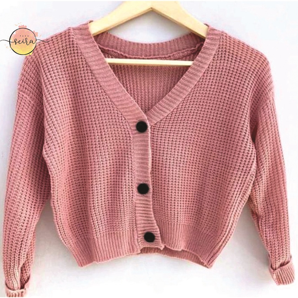 [BISA COD] Olivia Cardy Crop Tebal / Eireen Crop Cardy / Kardigan Rajut Olivia / Cardi balon-Olivia Dusty Pink