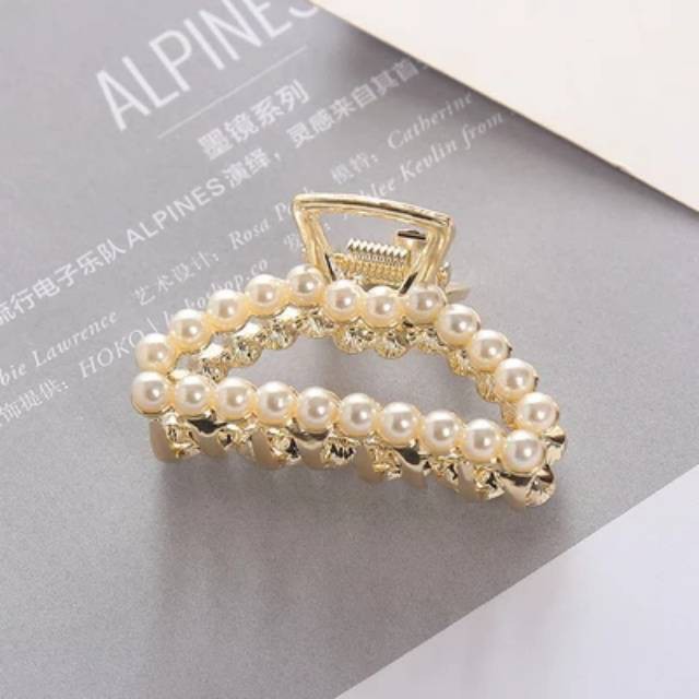 grosir   Jepit mixed metal lobang Pearl Korea isi 6 pcs.
