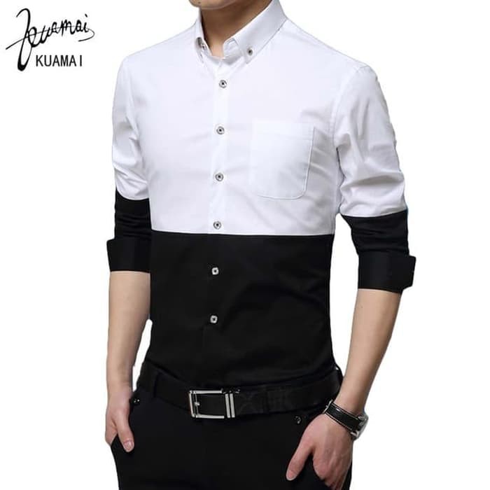 CORATCORETUDIO Kemeja Pria Hem Cowok Lengan Pendek Badan Kombinasi PUTIH HITAM ABU BIRU MERAH