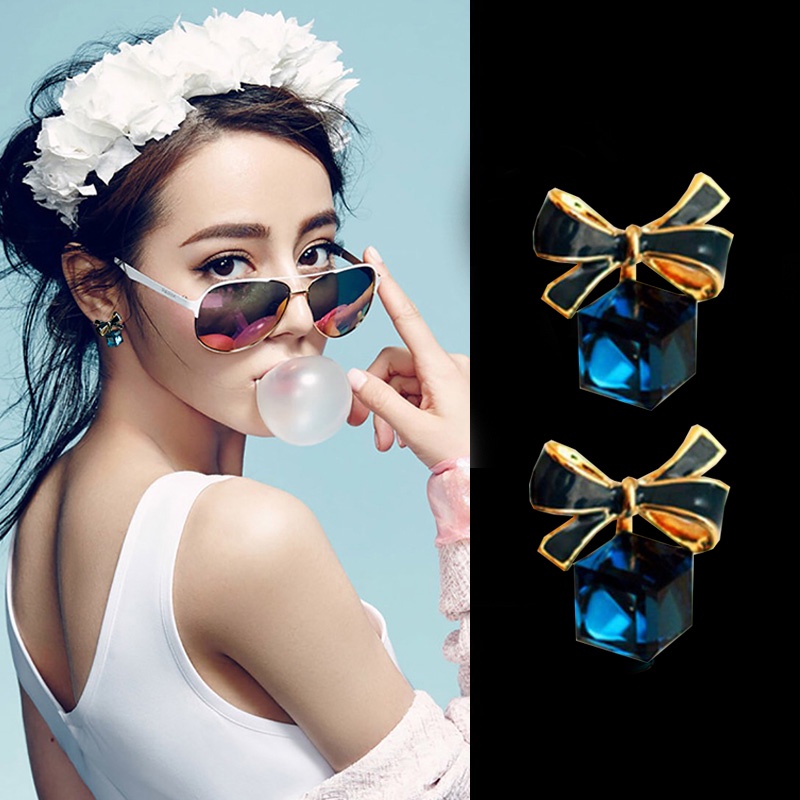 Anting Tusuk Gantung Desain Pita Hias Kristal Gaya Korea Morandi Untuk Wanita