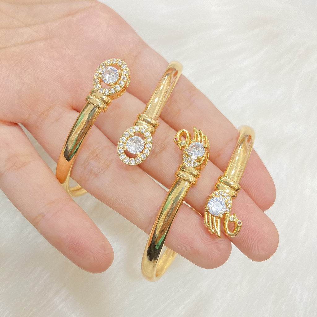 Gelang Cuff Wanita Permata Zircon Perhiasan Lapis Emas