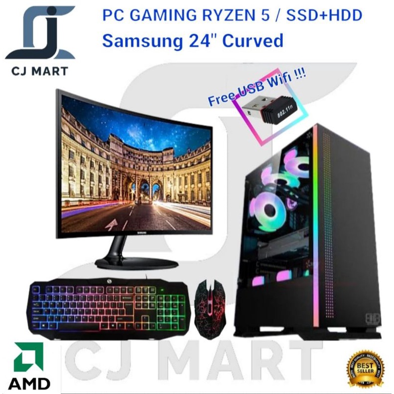 PC GAMING RYZEN 5 / SSD + HDD / LED 24&quot; CURVED SAMSUNG / RYZEN GAMING