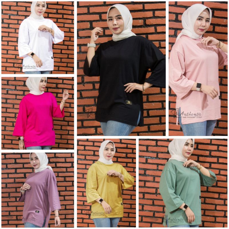 Kaos wanita top fashion dinary lengan panjang 7/8 oversize // Baju Atasan Oversize wanita lengan pan
