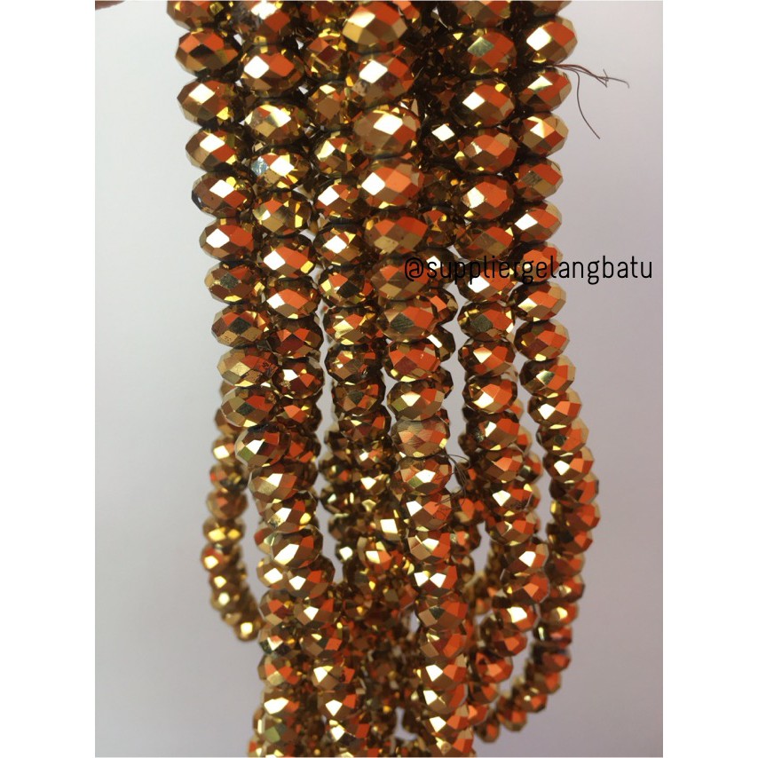 Crystal Ceko Doff 8mm GOLD METALIK aksesori beads manik donat rondelle kristal fashion cewek wanita