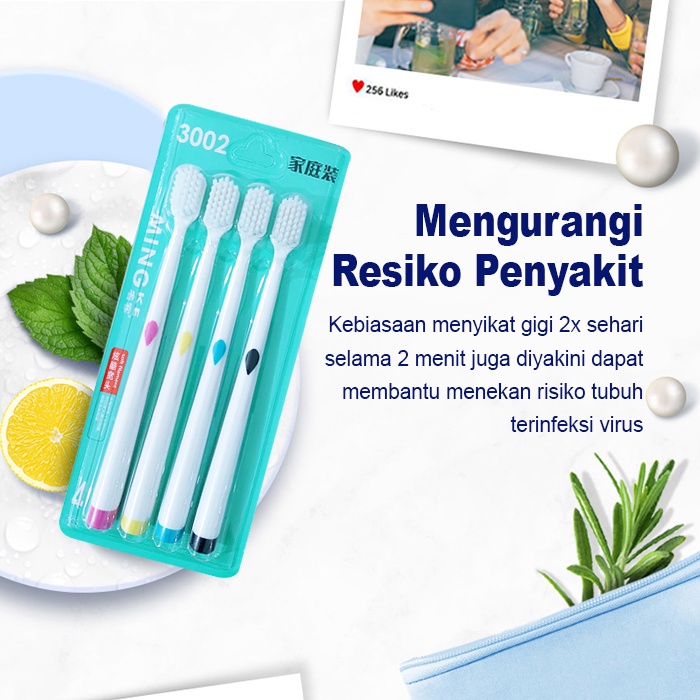 Sikat Gigi Set Dewasa  (4pcs) / Sikat Gigi Dewasa 1 SET 4 PCS Tavel Double Care Sensitive Soft-Sweet Bee Sikat Gigi / 4 pcs Sikat Gigi Dewasa Impor (YS-3)