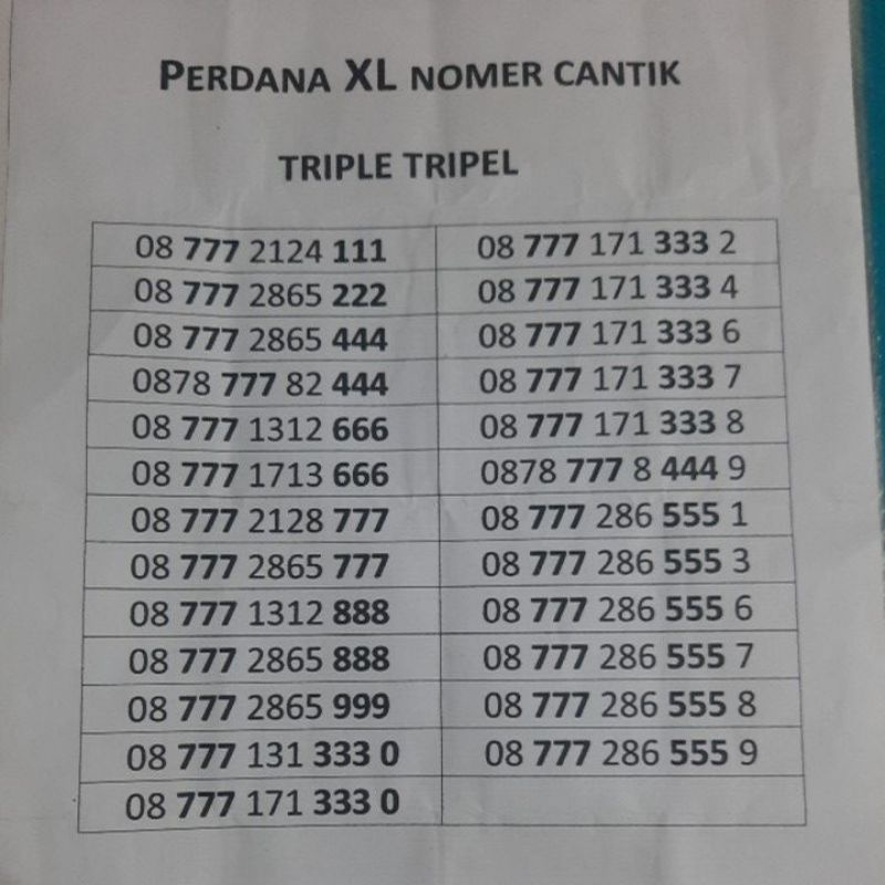 perdana XL nomer cantik triple tripel