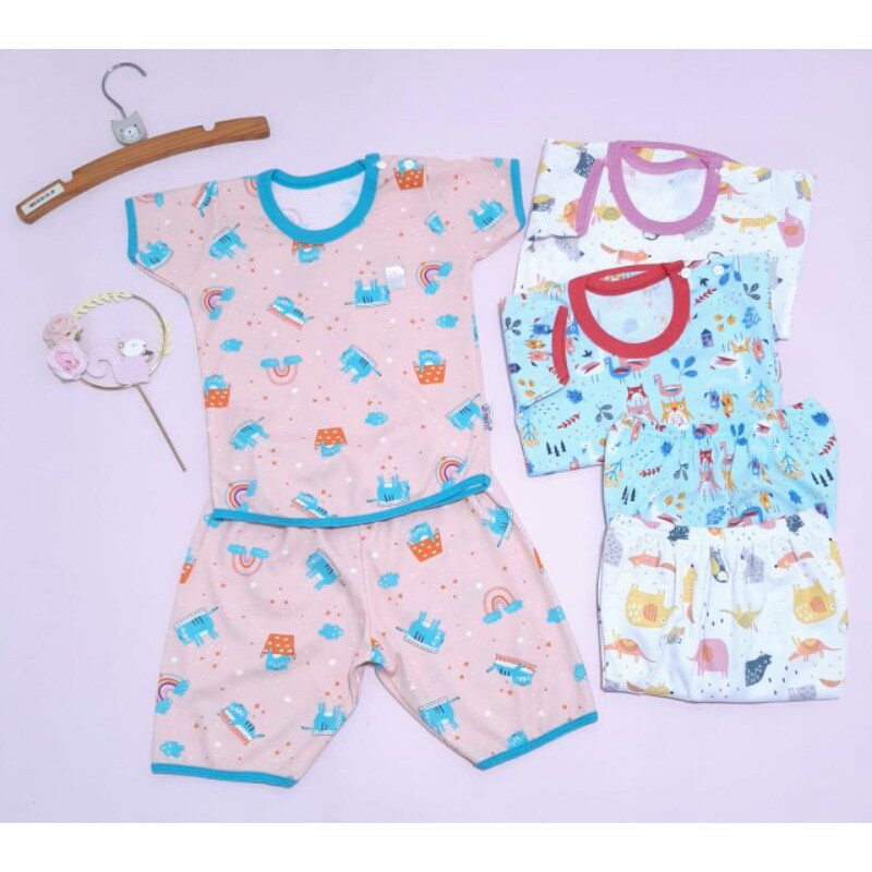 SETELAN GIRL KAOS LENGAN PENDEK KANCING PUNDAK CELANA 3/4 PRINT S-XXL |SETELAN LITTLE QUEEN|LITTLE Q