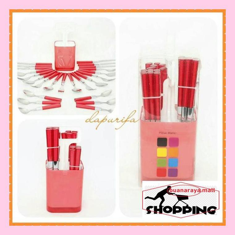 Mkmiin Sendok Makan Vicenza Stainlees Steel Cutlery Set V241C - Pink Miins74S