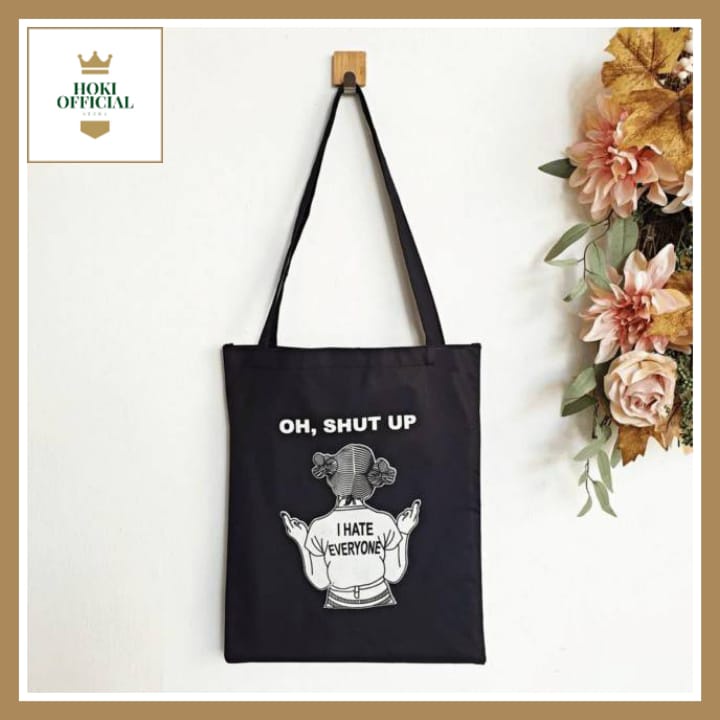 [COD] Totebag Hitam Polos Tas Wanita Tas Bahu Shoulder Bag Gambar Abstrak Tote Bag Aesthetic HokiOfficial