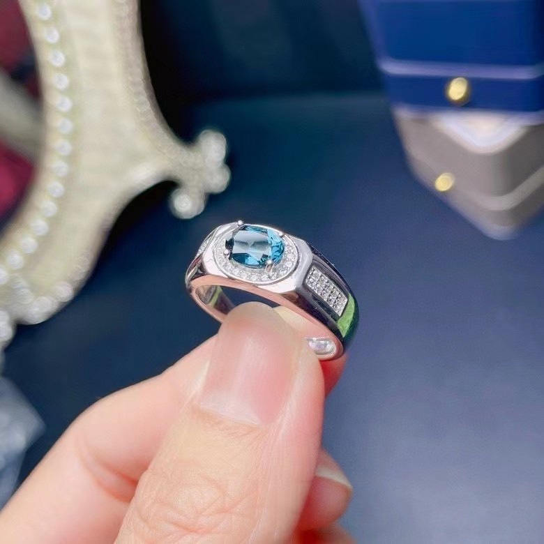 Cincin Platinum Safir Berlian Pria Wanita Fashion Biru Kristal Titanium Baja Perak Pernikahan Rings