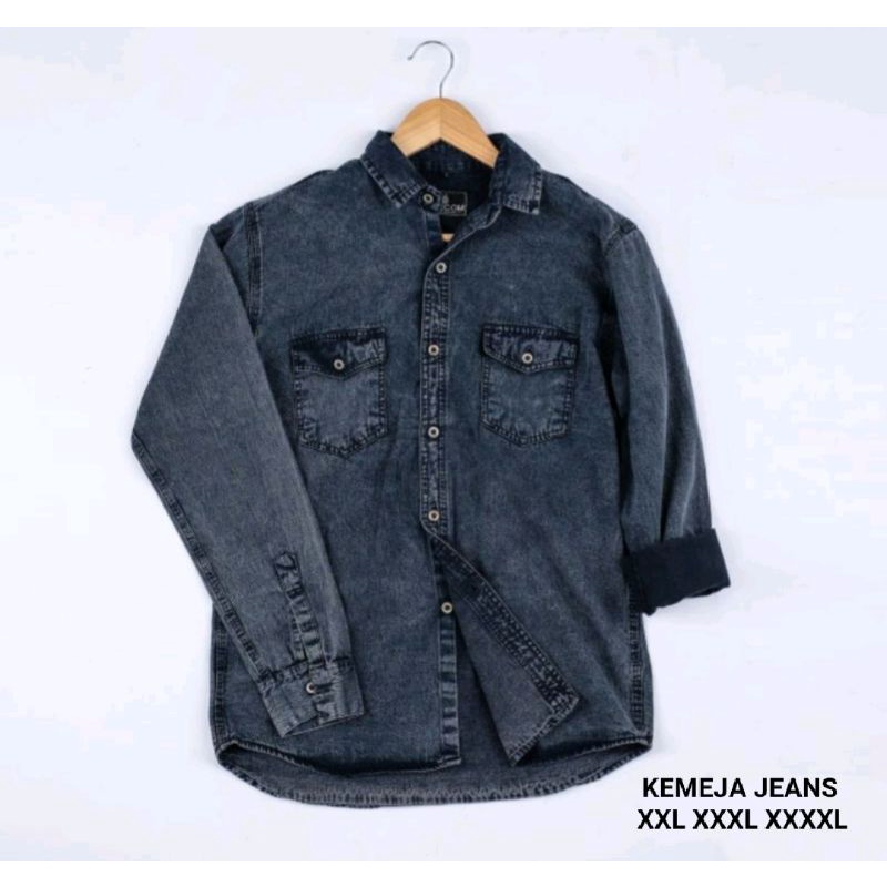 moxsa second store-kemeja jeans pria kemeja jeans panjang pria kemeja jeans panjang jumbo pria