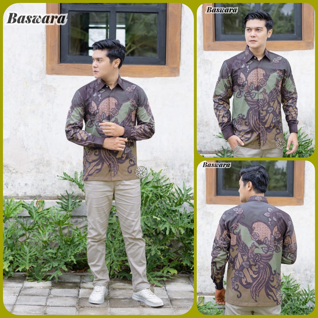 KEMEJA BATIK PRIA LENGAN PANJANG BATIK PREMIUM BATIK PRIA MOTIF BASWARA TARO KHARISMA BATIK
