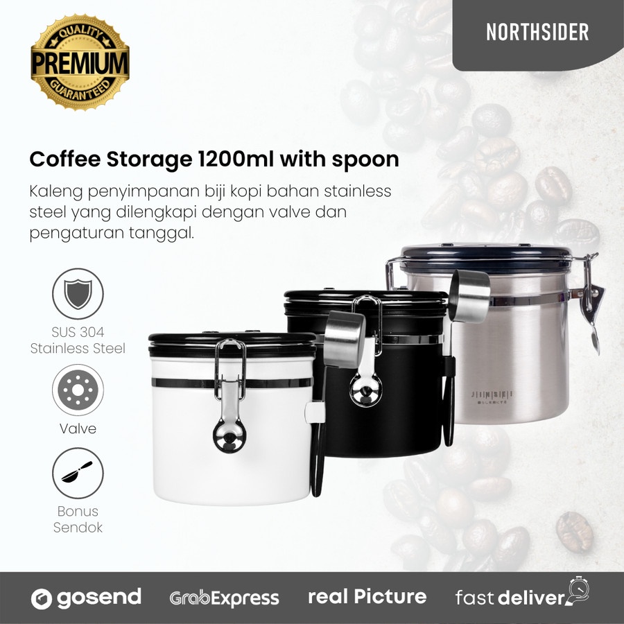 COFFEE STORAGE WITH SPOON VALVE DATE 1200ML - TOPLES KOPI KEDAP UDARA