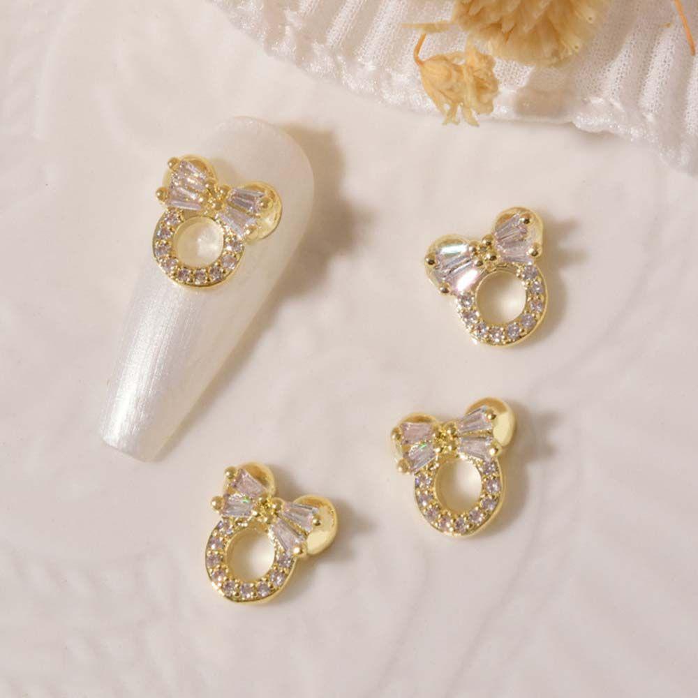 Agustina Ikatan Simpul Kuku Berlian Imitasi Fashion Shiny 3D Nail Charms Gold &amp; Silver Nail Art Ornamen Zirkon Mutiara Dekorasi Kuku