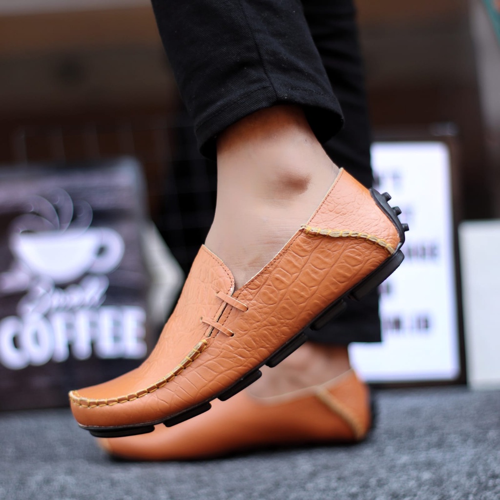 Abraham Moclay - Sepatu Slip On Pria Slop Kulit Asli Kerja Hitam