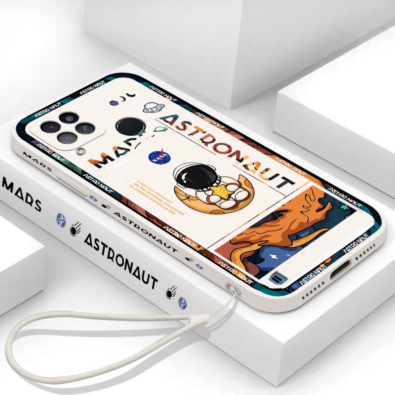 Soft Case TPU Motif Astronot Mars Dengan Lanyard Untuk Realme 10 Realme 8i C21Y C25Y C11 2021 C20 C15 C12 C25S C3 C2 C1 Realme5 5i 6i