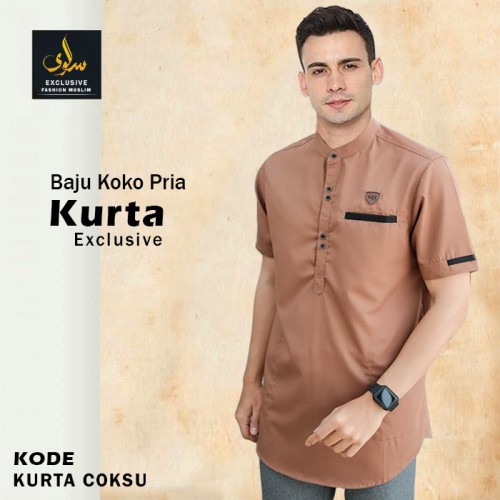 Baju Koko Pria Lengan Pendek Koko Dewasa Koko Kurta Fashion Muslim Warna Coksu