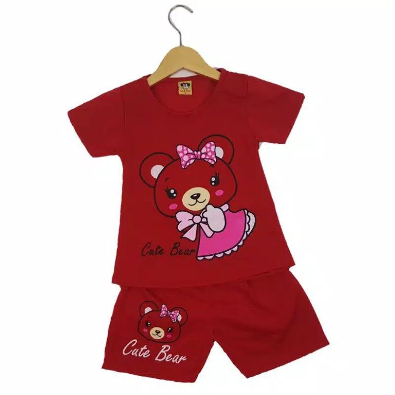 [3.3 Bundle Deals] SETELAN santai PAKAIAN ANAK PEREMPUAN SIKUNING 2 5 TAHUN MOTIF BEAR CUTE