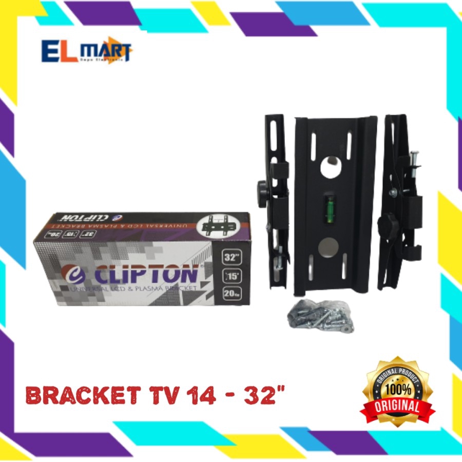 Bracket TV Led Lcd 14 - 32 inch Clipton 14&quot; - 32&quot; Ada Water Pass Aman &amp; Kokoh original