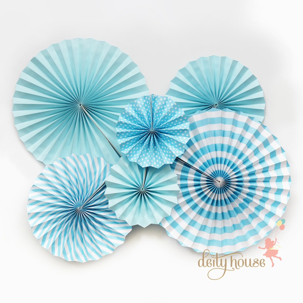 

A SET OF PAPER FAN PINWHEEL - BLUE
