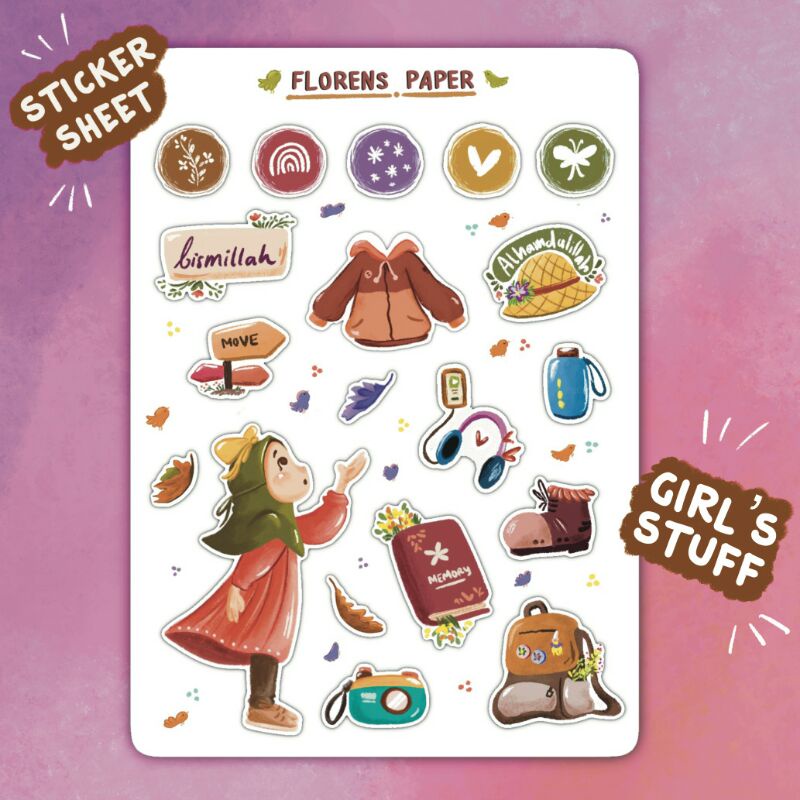 

Sticker Sheet Girl's Stuff/Muslimah/Islamic/Outfit - Stiker Aesthetic Lucu Murah Jurnal Deco Vintage