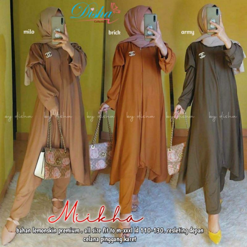 Mikha Set / Setelan Baju Wanita Tunik dan Celana / One set Terbaru /Setcel polos / Baju Wanita Jumbo