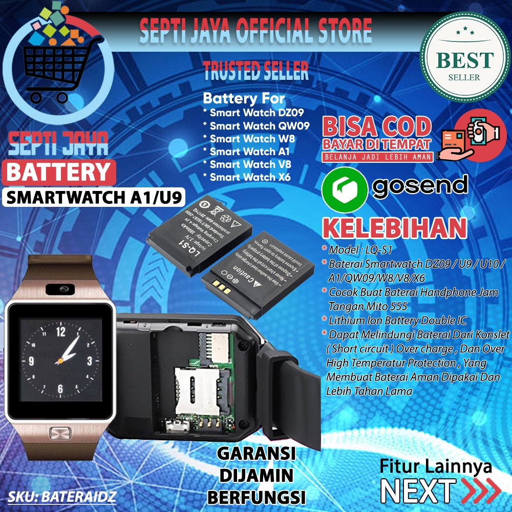 LQ S1 Baterai Smartwatch Battery Smart Watch U9 / U9 / U10 / A1 Batre Cadangan Jam Tangan Pintar  Sm
