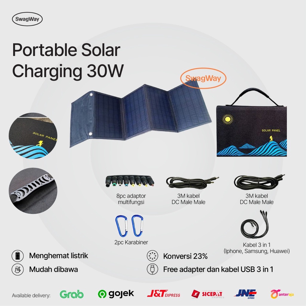panel surya charger portable solar charging 30w 30 watt penghemat daya listrik 4 panel 3 usb port