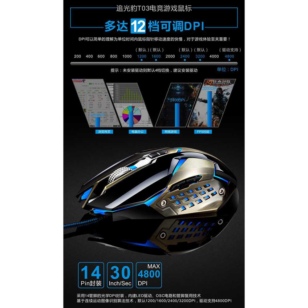 Leopard Mouse Gaming LED RGB 3200 DPI - T03