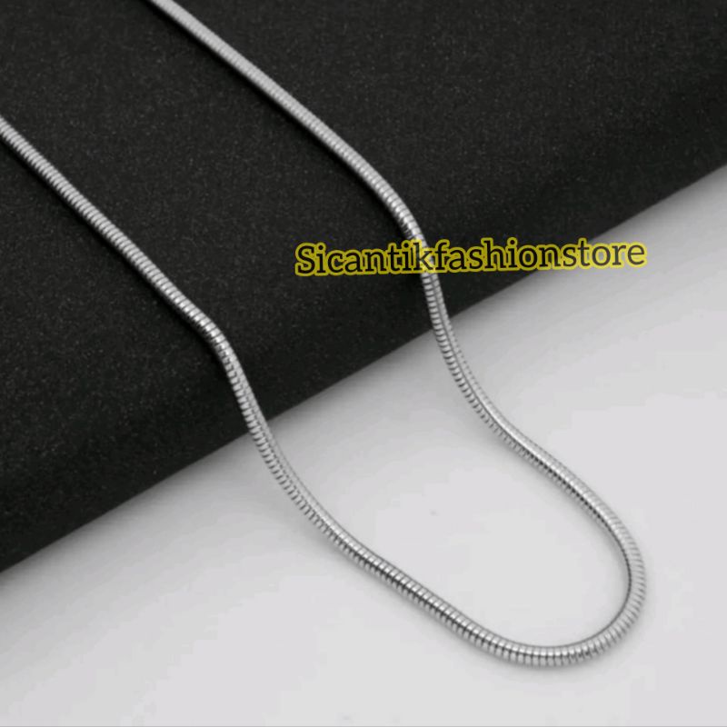 kalung Titanium Bulat silver 60cm Fashion pria/Wanita Terlaris anti Karat perhiasan pria lapis emas