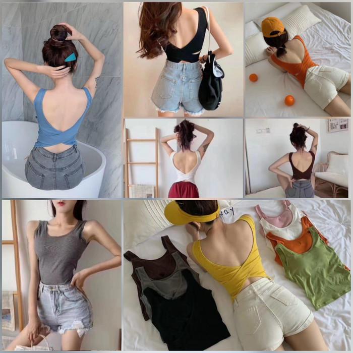 7.7 Tanktop Push Up Backless Sling Tanktop Tali Silang Belakang Limited