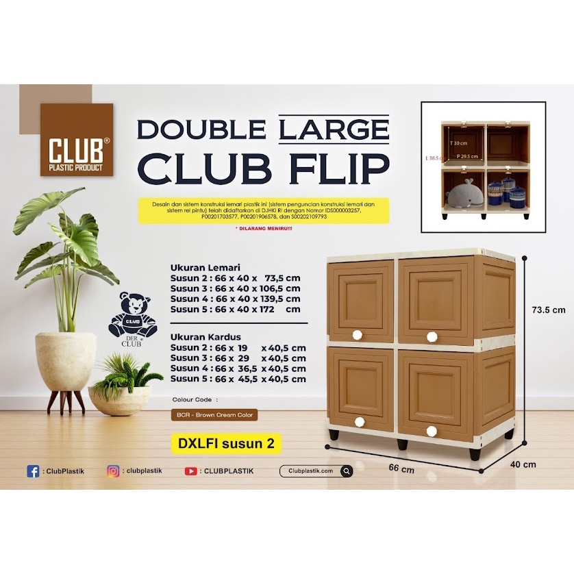 Lemari Plastik Flip Double Susun 2 Pintu 4 Ukuran Large