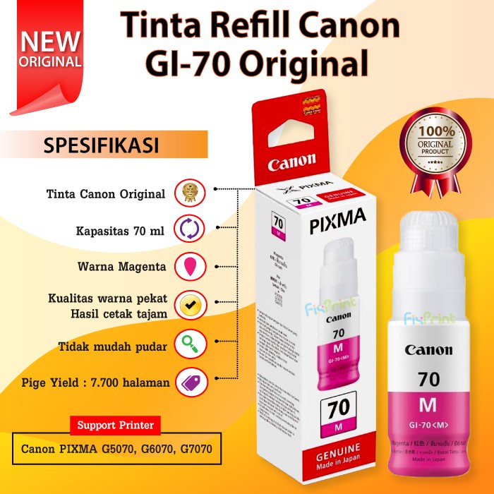 Tinta Printer Canon Original GI-70 GI 70 gi70 G5070 G6070 G7070