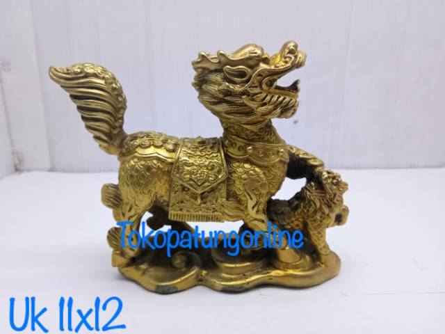 Patung Chilin Kirin Singa Langit Kuningan set