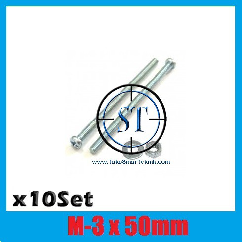 x10 Set Baut Mur Ring M3 x 50mm JP M3x50mm 3x50mm 3 x 50 3 x 50mm Ukuran Panjang 50mm Kepala Cembung isi 10 Set