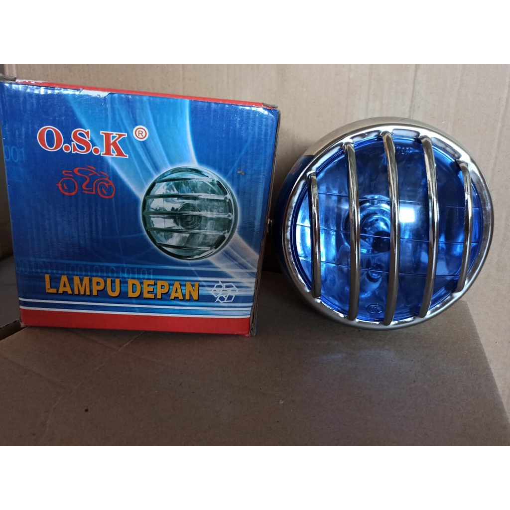 REFLEKTOR CB 100 / LAMPU DEPAN CB 100 TERALIS CHROME KACA BIRU