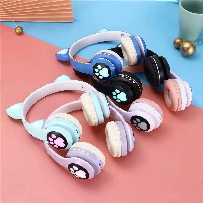 Headset Bluetooth Bando In Ear Cat LED Tipe STN-28 Wireless STN 28 Bando Kucing Lucu