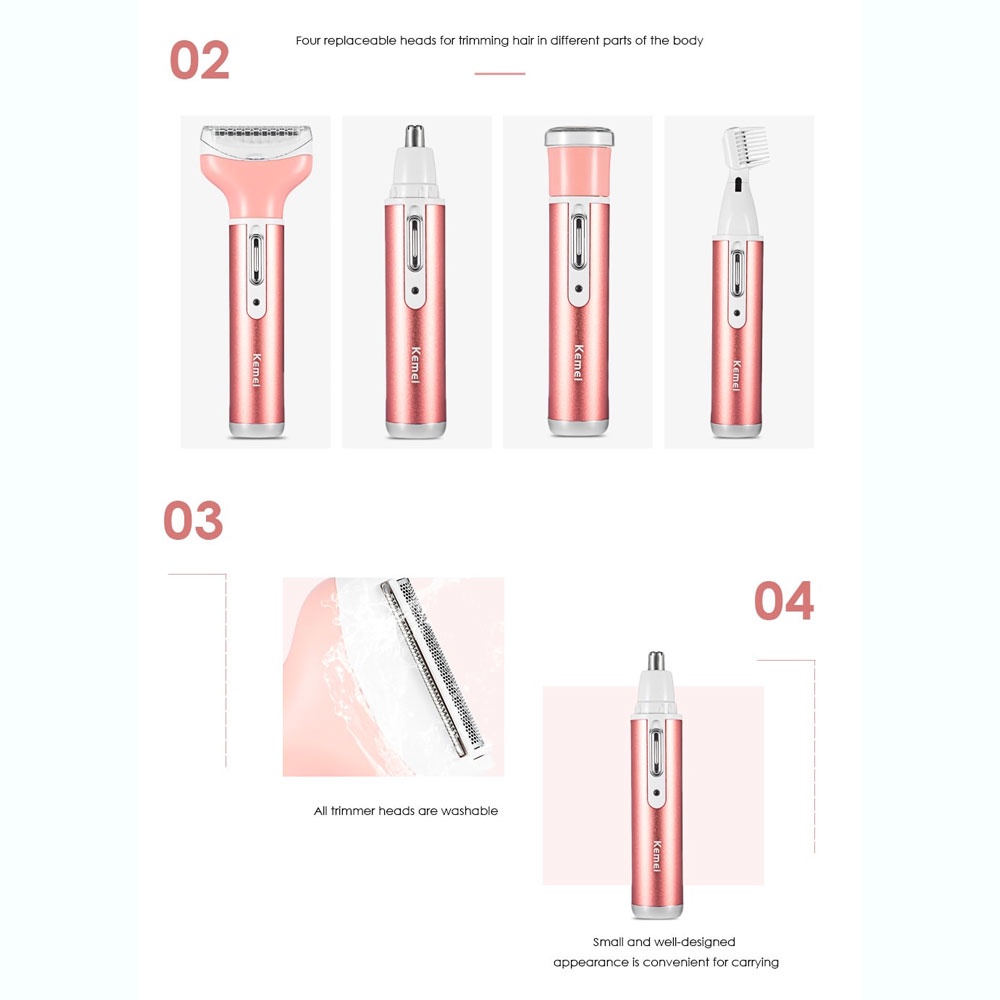 Kemei Alat Cukur Elektrik 4 in 1 Nose Ear Eyebrow Body Trimmer