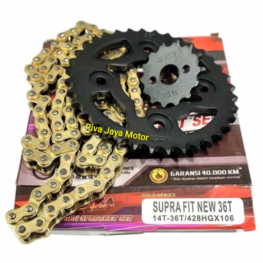 Jual Gear Paket Gir Set + Rantai Gold Supra Fit New 40t 36T 38T Revo