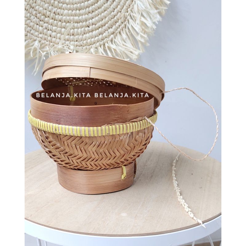 wadah nasi / tempat nasi bambu/ceting bambu tutup