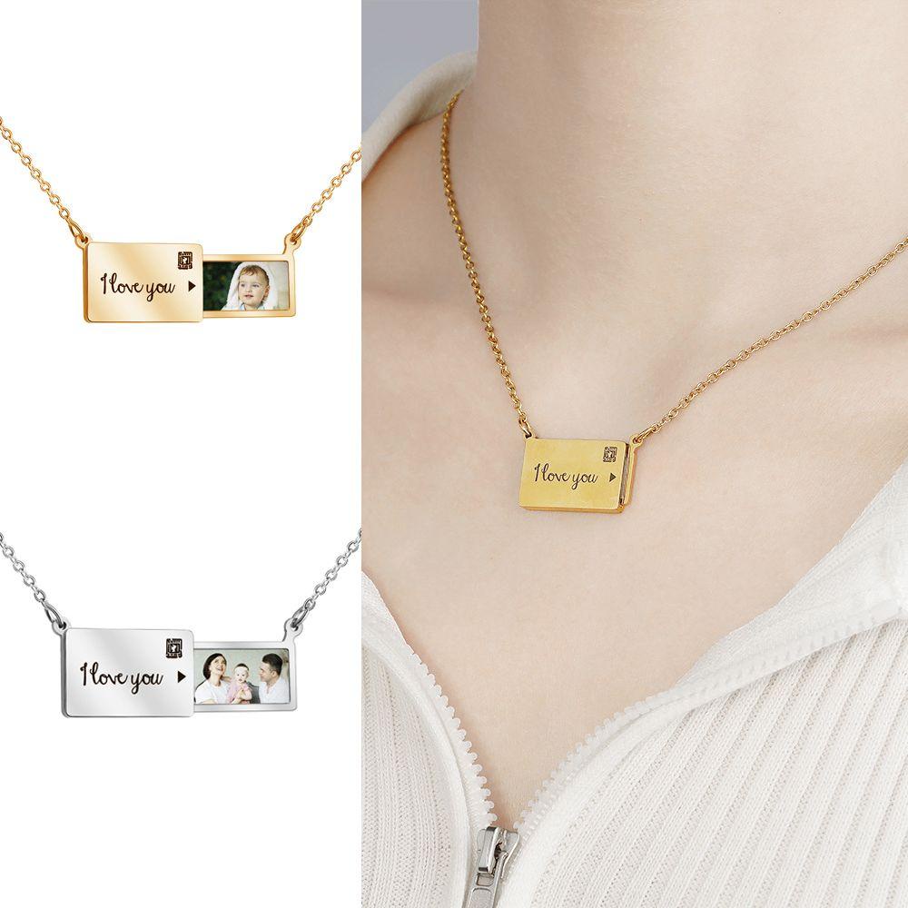 Kalung Rantai Dengan Liontin Locket Amplop Warna Silver / Gold Untuk Wanita