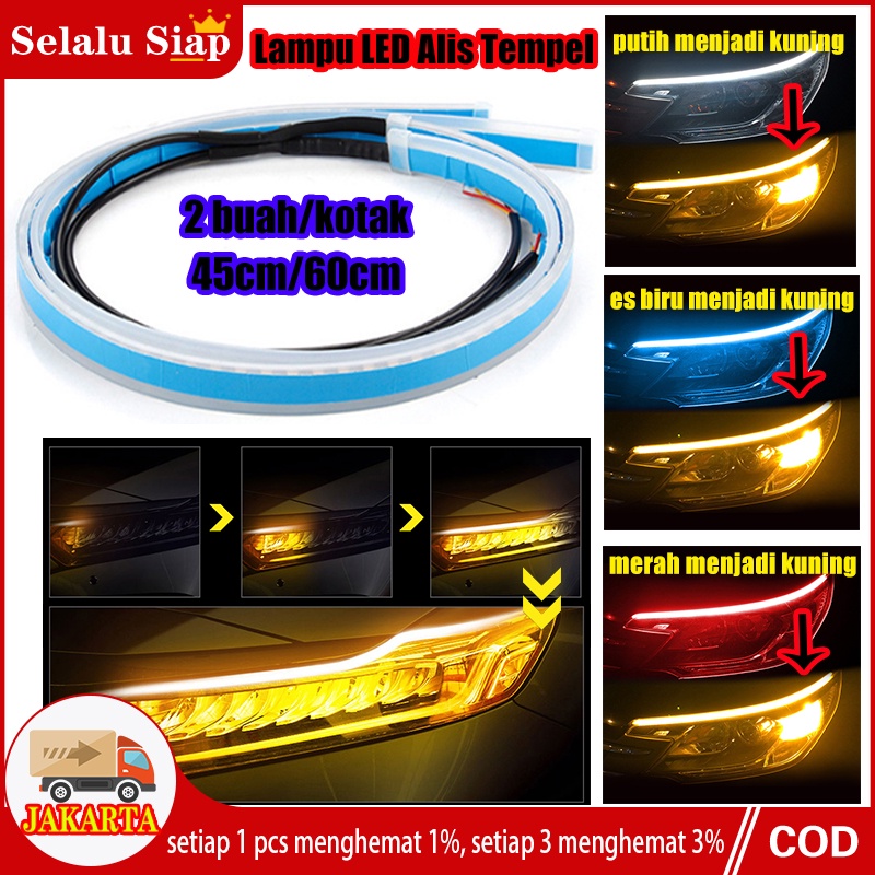 Sepasang! 60CM/45CM Lampu Alis LED DRL Lampu Runing Turning Mata Headlamp Mobil Lampu Depan Kepala Motor Sein 12V Sein