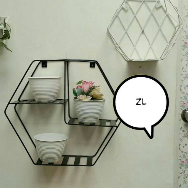 Rak dinding - rak Bunga Hexagon Segi Enam Alas Plat Besi