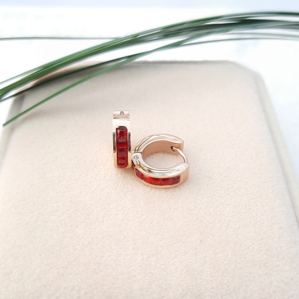 Anting Jepit Baja Titanium Dengan Cubic Zircon Warna Rose Gold, Gold dan Silver