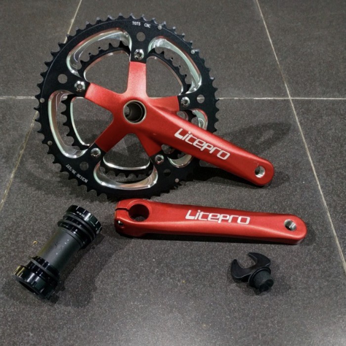 Crankset LITEPRO double 53T-39T crankset H2 hollowtech include BBHT2 - Merah