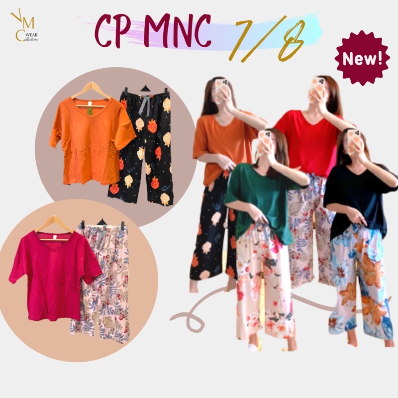 Set piyama MNC 7/8 wanita bahan kaos tebal adem premium JUMBO LD 130 - Baju tidur oversize v neck te
