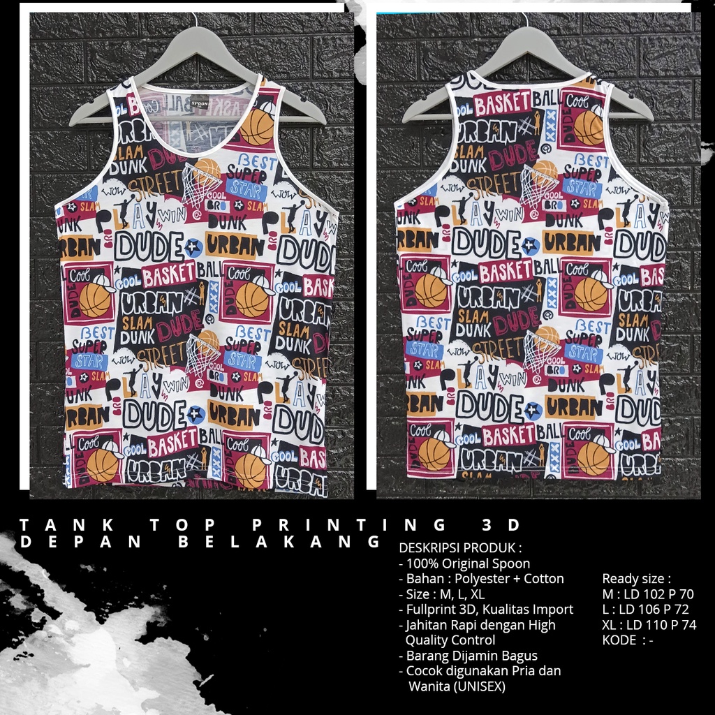 Tanktop/Singlet Pria/Wanita Dewasa | SPOON |  Olahraga/Pantai | Motif - Basket Pattern