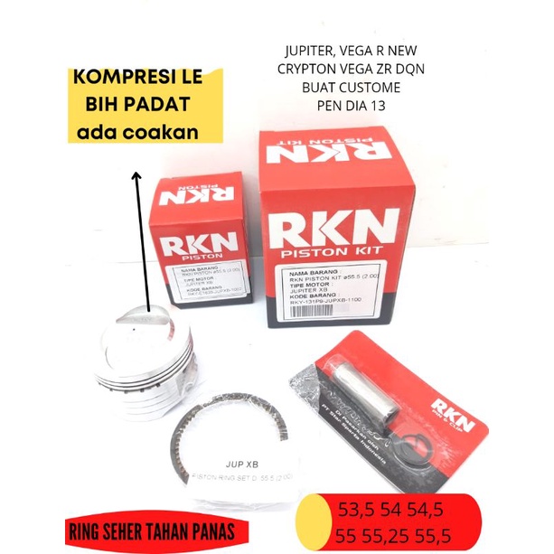 Seher Piston kit RKN JAPAN Bore Up 130cc Jupiter Z - Vega R XB Pin 13 53.5 54 55 55.25 55,5 56 mm Pen 13-54,5