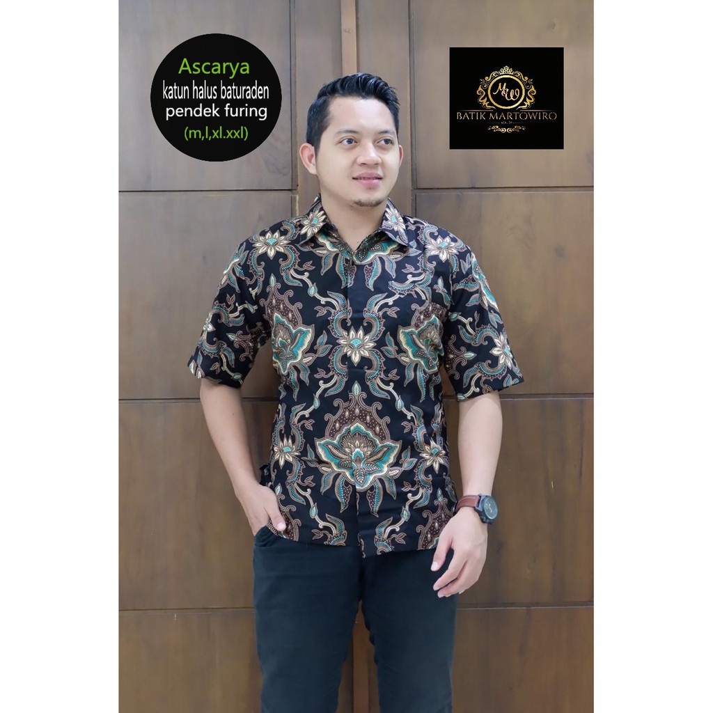 ASCARYA Kemeja Batik Pria Lengan Pendek Katun Halus Martowiro FULL FURING