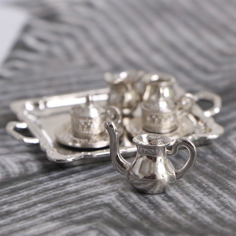 10pcs / set Miniatur Cangkir Teh / Kopi Bahan Metal Warna Silver Skala 1: 12 Untuk Rumah Boneka